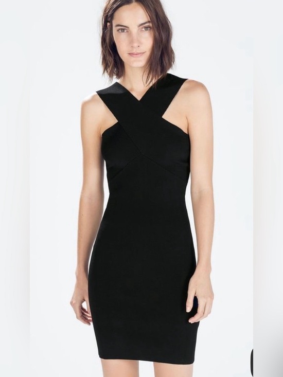 Zara Dresses & Skirts - Zara Black Cross-Front Mini Knit Sheath Dress